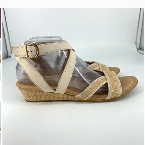 Born Shoes Leather Sandal with Basket Weave Low Wedge Size 9